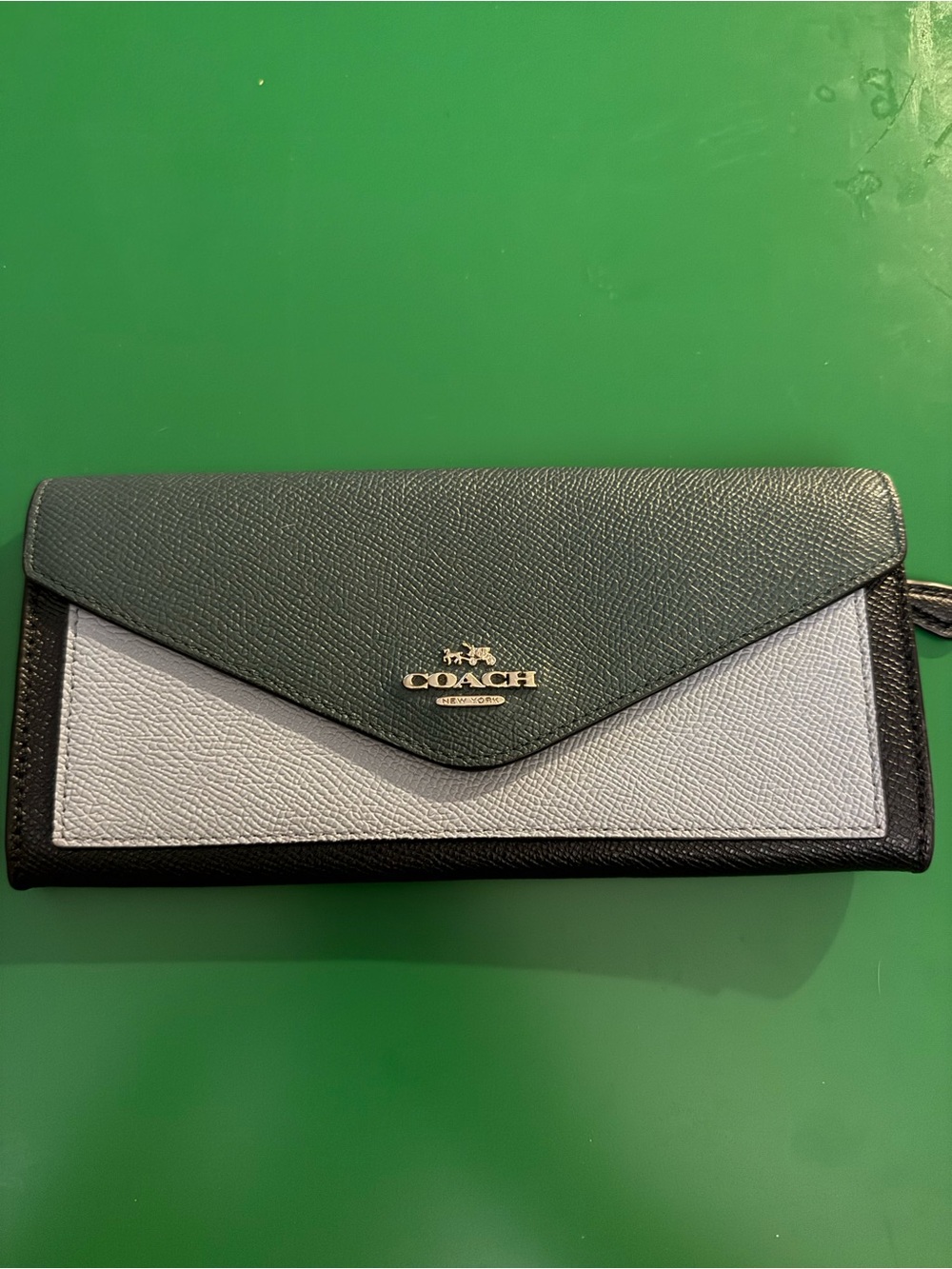 Coach Colorblock Envelope Wallet in Green, Light Gray & Black